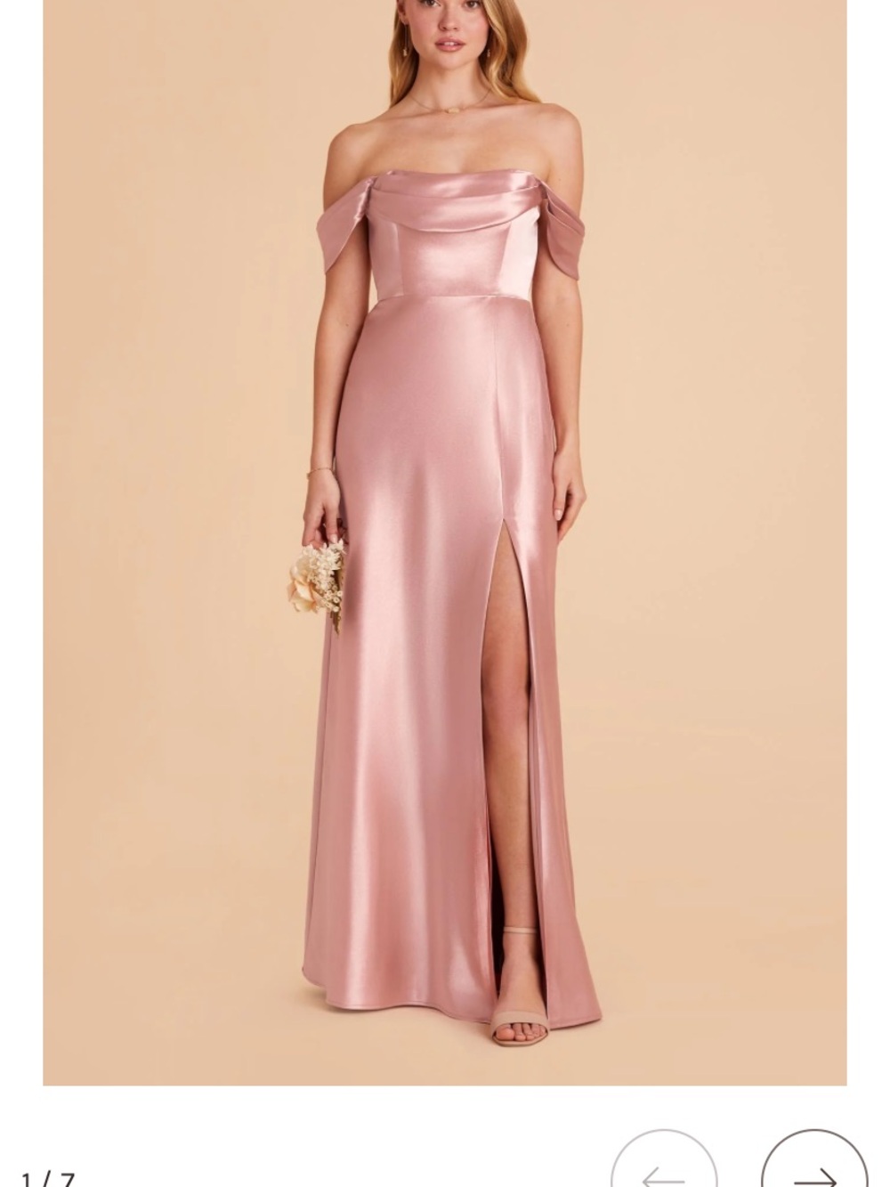 Birdy Grey Mia Shiny Off-Shoulder Satin Gown in English Rose